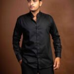 Self Textured Chinese Collar Shirts