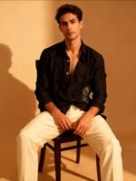 Luxury Lenin with Rose embroidery Men's shirt - Image 21