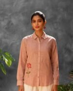 Pink Lenin Slub With Minimal Embroidery Full Sleeves Shirt - Image 2