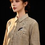 Beige Lenin Slub With Minimal Embroidery Full Sleeves Shirt - Image 4