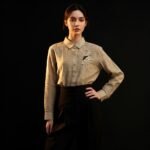 Beige Lenin Slub With Minimal Embroidery Full Sleeves Shirt