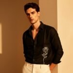 Luxury Lenin with Rose embroidery Men's shirt - Image 4