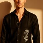 Luxury Lenin with Rose embroidery Men's shirt - Image 6