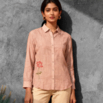 Pink Lenin Slub With Minimal Embroidery Full Sleeves Shirt