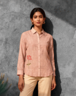 Pink Lenin Slub With Minimal Embroidery Full Sleeves Shirt