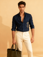 Luxury Lenin with Rose embroidery Men's shirt - Image 7