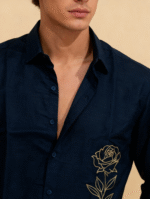 Luxury Lenin with Rose embroidery Men's shirt - Image 10