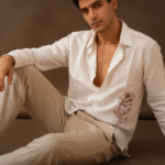 Luxury Lenin with Rose embroidery Men's shirt