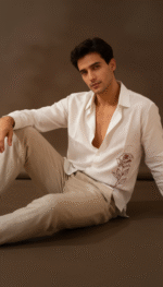 Luxury Lenin with Rose embroidery Men's shirt