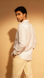 Luxury Lenin with Rose embroidery Men's shirt - Image 17