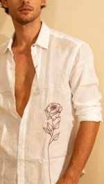 Luxury Lenin with Rose embroidery Men's shirt - Image 18