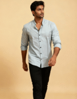 COTTON LENIN STRIPES CHINESE COLLAR SHIRT - Image 2