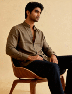 COTTON LENIN STRIPES CHINESE COLLAR SHIRT - Image 4