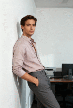 COTTON LENIN STRIPES CHINESE COLLAR SHIRT - Image 6