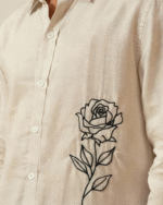 Luxury Lenin with Rose embroidery Men's shirt - Image 3