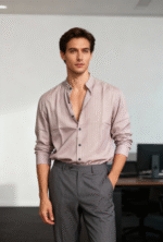 COTTON LENIN STRIPES CHINESE COLLAR SHIRT - Image 5